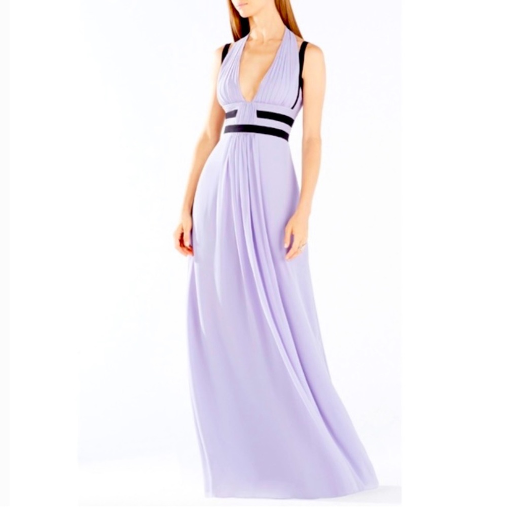 NWT BCBGMaxAzria Margarette Lilac Contrast Trim Maxi Dress Size 10